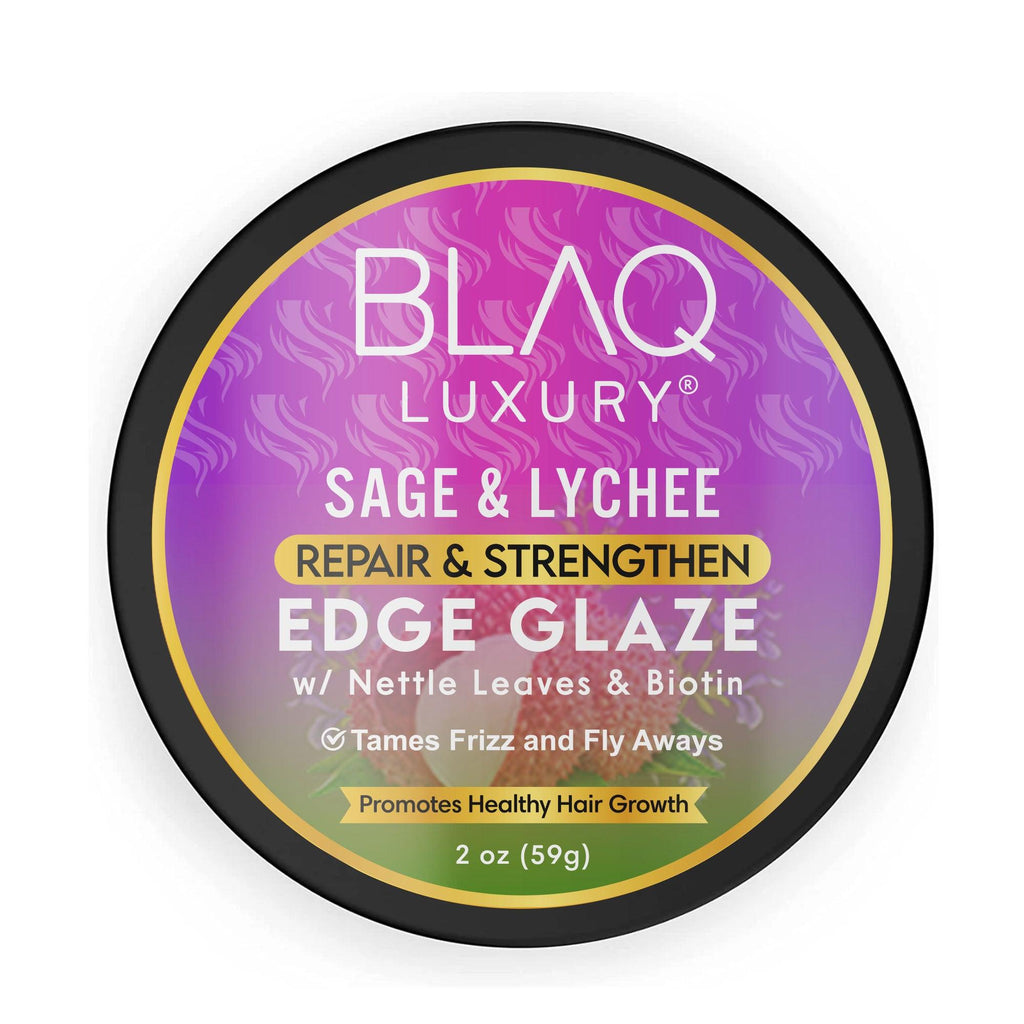 BLAQ Luxury Sage and Lychee Edge Glaze with Biotin for Strong Healthy Edges | 2 oz Enamel Safe Anti Frizz Gel