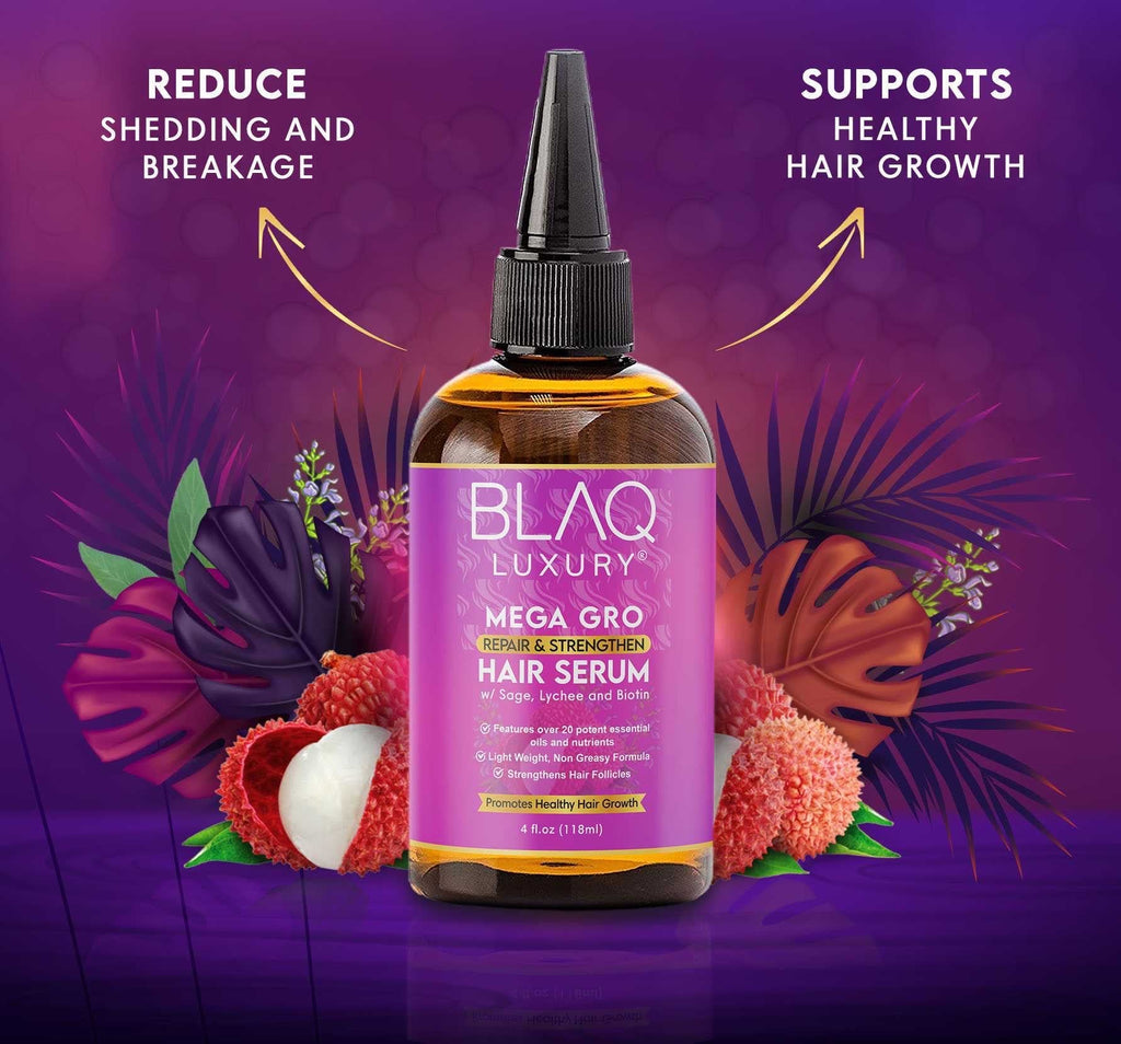 Blaq Luxury Mega Gro Hair Serum with Biotin & Essential Oils for Healthy Hair Growth Non-Greasy Daily Care 4 fl oz Haircare