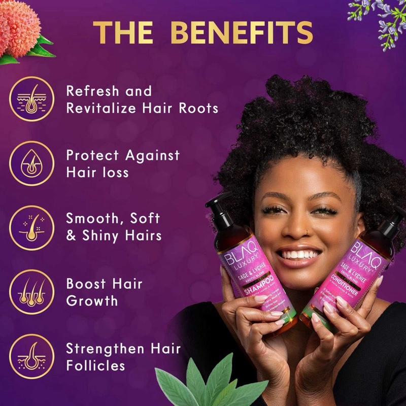 BLAQ LUXURY Sage & Lychee | Repair and Strengthen Conditioner Organic with Biotin for Healthy Hair Growth & Moisture Retention 12 fl oz