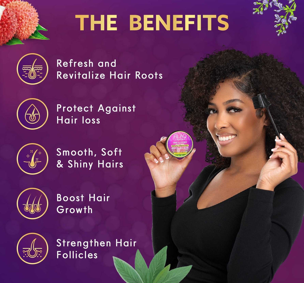BLAQ Luxury Sage and Lychee Edge Glaze with Biotin for Strong Healthy Edges | 2 oz Enamel Safe Anti Frizz Gel