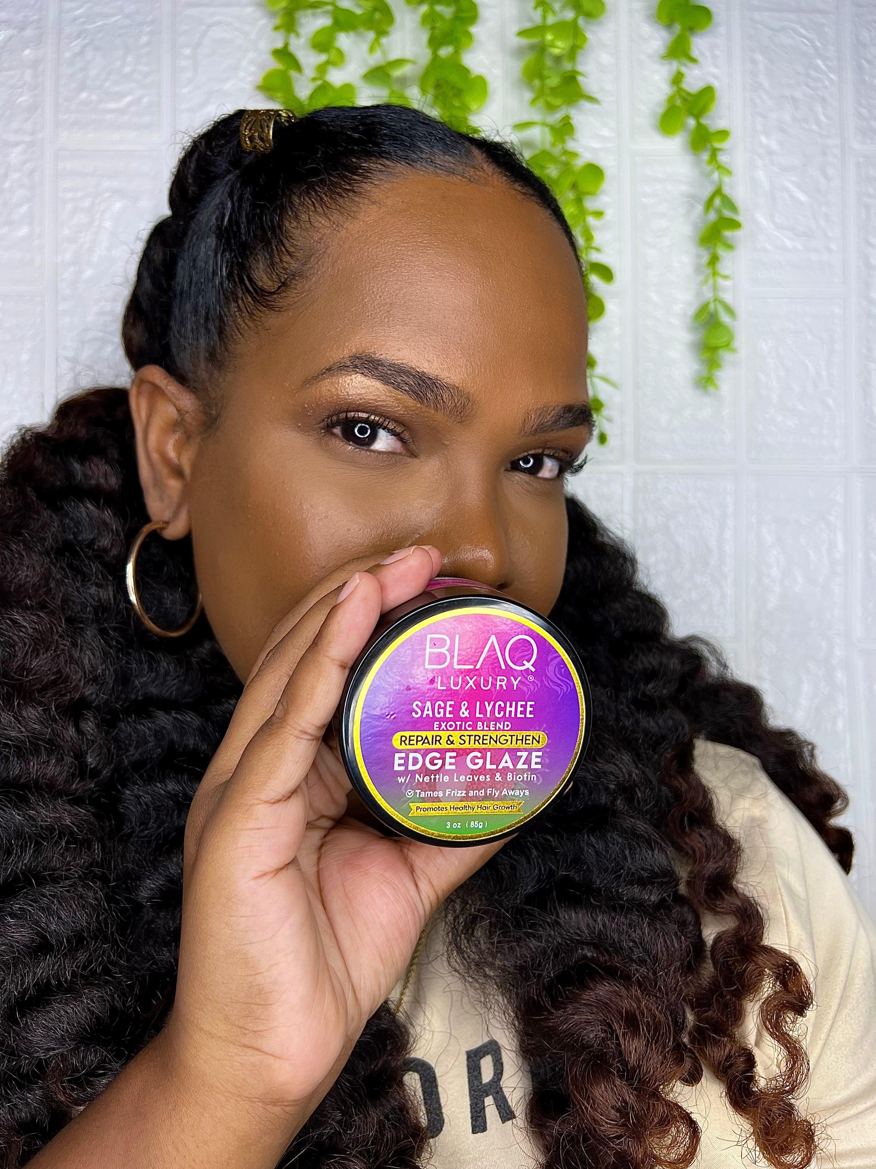 BLAQ Luxury Sage and Lychee Edge Glaze with Biotin for Strong Healthy Edges | 2 oz Enamel Safe Anti Frizz Gel