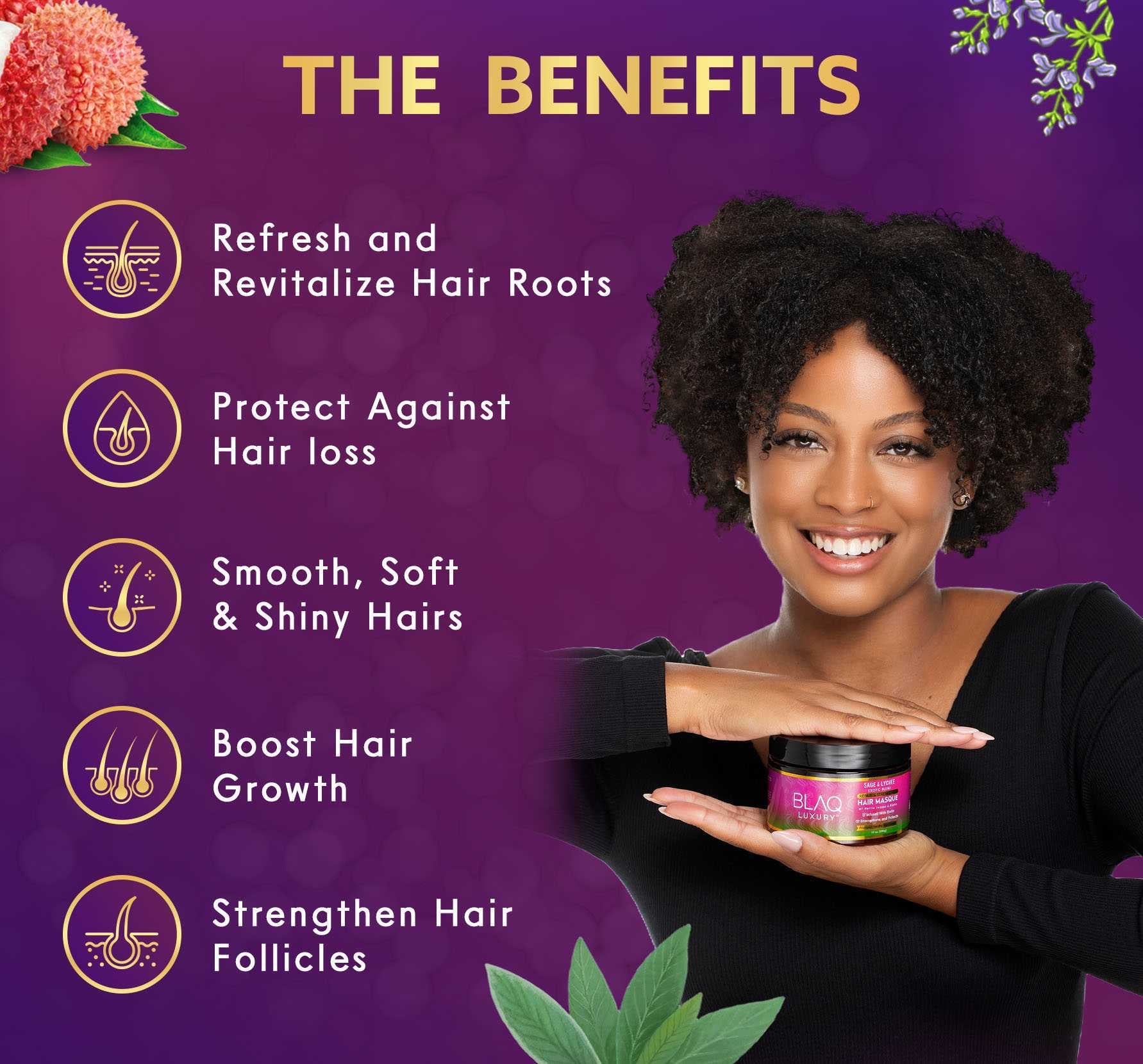 BLAQ Luxury Sage & Lychee Hair Masque | Infused with Biotin for Healthy Growth, Deep Hydration, and Softening | 12 fl oz